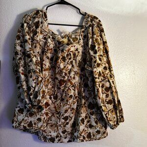 a.n.a Floral Peasant Blouse Womens Square Neck Puff Balloon Sleeve